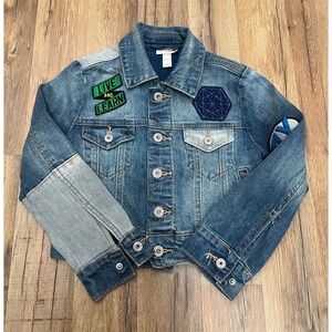 Cat & Jack Boy's "Be A Hero" Blue Denim Patch Jacket Size‎ XS (4-5)